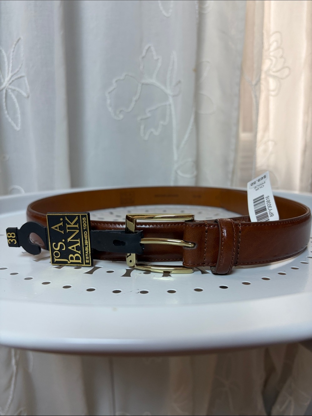 Jos. A. Bank Men's Brown Leather Belt with Gold-Tone Buckle 38 NWT
